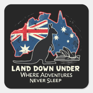 Adesivo Quadrado Austrália, Kangaroo Aussies, desce abaixo