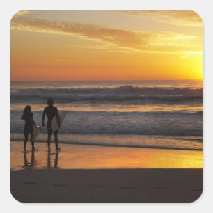 Adesivo Quadrado Austrália, Queensland, Gold Coast, Surfistas em