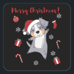 Adesivo Quadrado Australian Shepherd Merry Christmas Winter<br><div class="desc">The Australian Shepherd at Christmas with fairy lights. Funny animals with gifts for the holidays. Also funny for Christmas in July. Dogs are cute animals and are perfect for Christmas.</div>