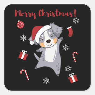Adesivo Quadrado Australian Shepherd Merry Christmas Winter