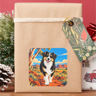 Adesivo Quadrado Australian Shepherd SAVOR THE JOURNEY Impressão