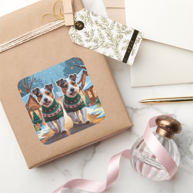 Adesivo Quadrado Australian Terrier Dogs Christmas Snow Holiday (Presentear)