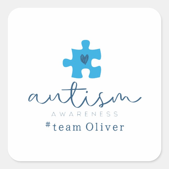 Adesivo Quadrado autism awareness blue puzzle piece #team name  (Frente)