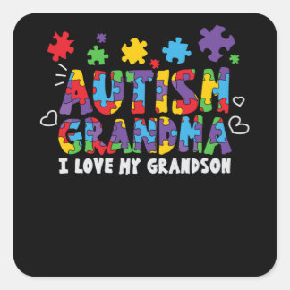 Adesivo Quadrado Autismo Avó, Eu Amo Meu Avô Engraçado Autismo
