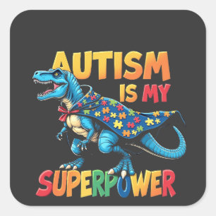 Adesivo Quadrado Autismo É Meu Superpoder Dinossauro Autismo Consci