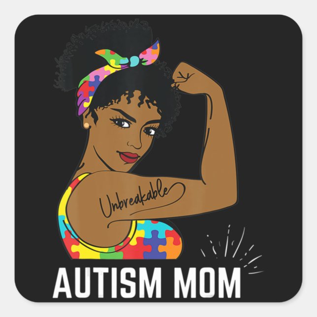 Adesivo Quadrado Autismo Sensibilização Forte Mãe Depois Mãe Negra  (Frente)