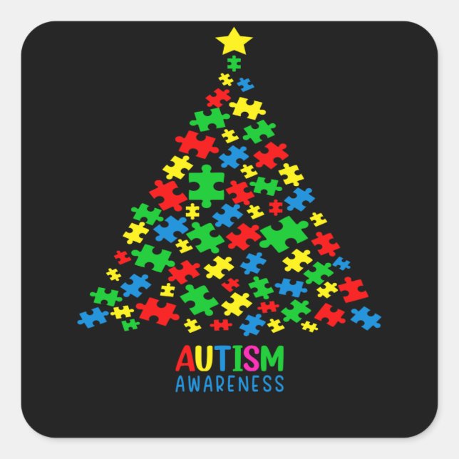 Adesivo Quadrado Autismo Tree Christmas Love Autism Gifts (Frente)