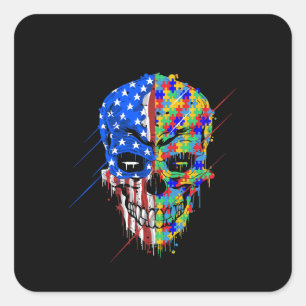 Adesivo Quadrado Autista Apoio Skull American Autismo