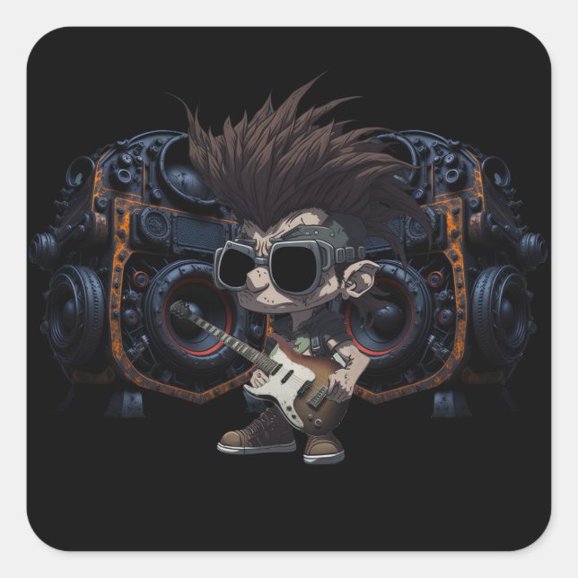 Adesivo Quadrado Auto-falantes De Guitarra Grunge Punk Rock & Roll (Frente)