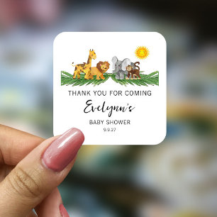 Adesivo Quadrado Autocolante de Chá de fraldas Safari Animais Cláss