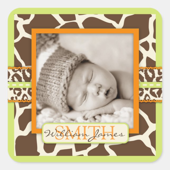 Adesivo Quadrado Autocolante de Fotos Verde Safari Boy (Frente)