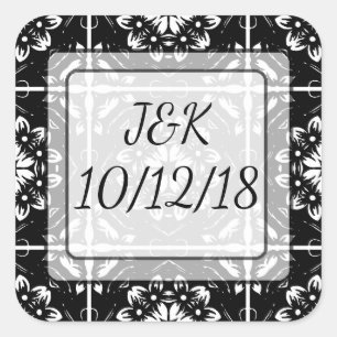 Adesivo Quadrado Autocolante de Mandala Preto e Branco Personalizad