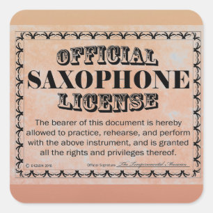 Adesivo Quadrado Autocolante de Quadrado de Licença Saxofone