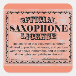 Adesivo Quadrado Autocolante de Quadrado de Licença Saxofone