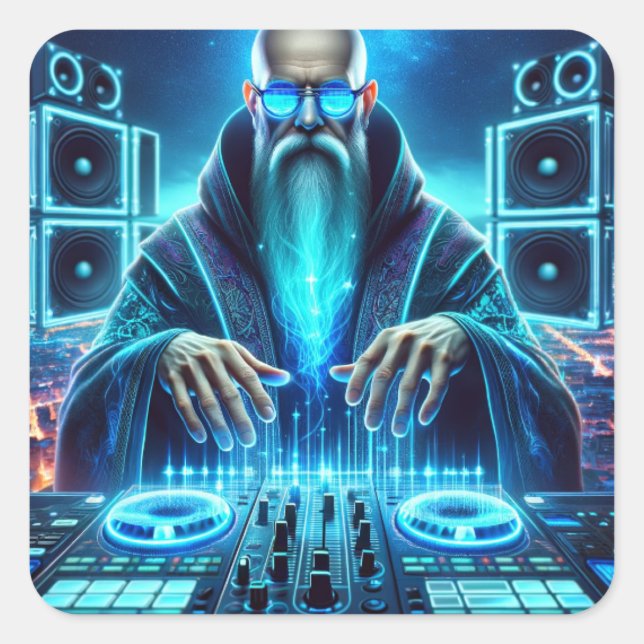 Adesivo Quadrado Autocolante do Assistente de Tecnologia Futurístic (Frente)