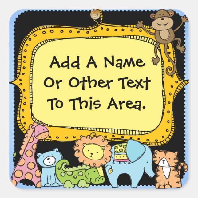 Adesivo Quadrado Autocolante Elefante Giraffe de Animais de Zoo Per (Frente)