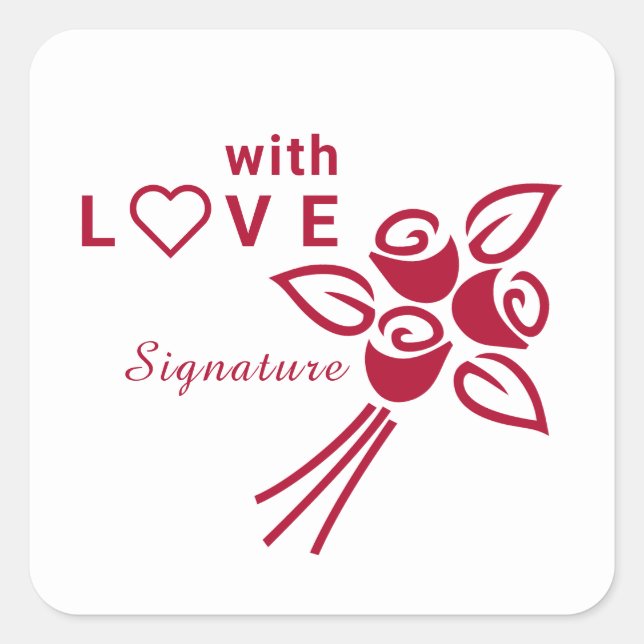 Adesivo Quadrado Autocolante personalizado "Com L ❤️ VE" Rosa verme (Frente)