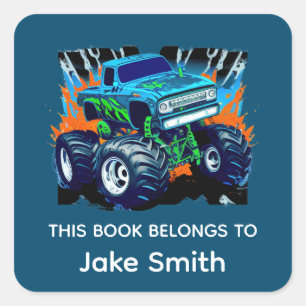 Adesivo Quadrado Autocolante personalizado do Monster Truck Kids Bo
