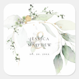 Adesivo Quadrado Autocolante verde e Dourado do Eucalyptus