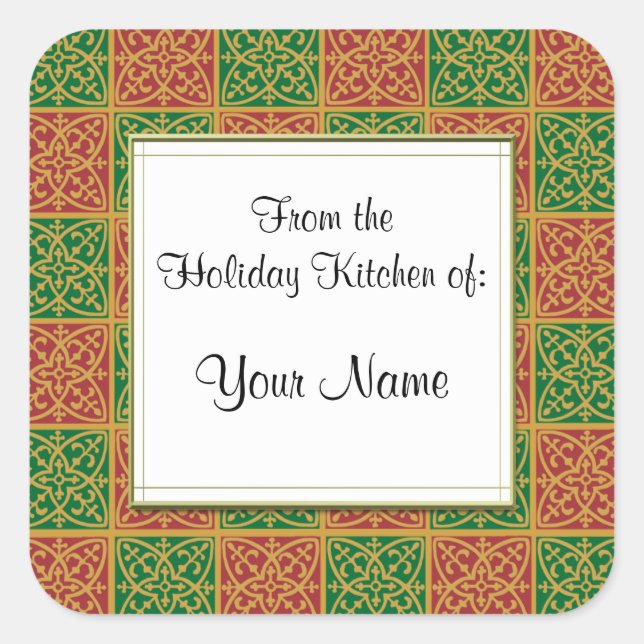 Adesivo Quadrado Autocolante Vermelho e Verde de Lis (Frente)