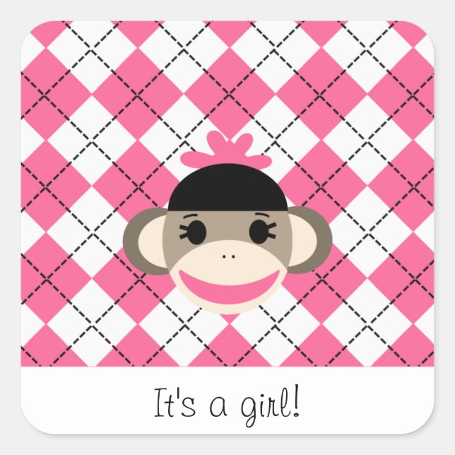 Adesivo Quadrado Autocolantes Bonitos Pelos Macacos-Meia (Frente)