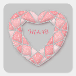 Adesivo Quadrado autocolantes cardíacos de diamante rosa