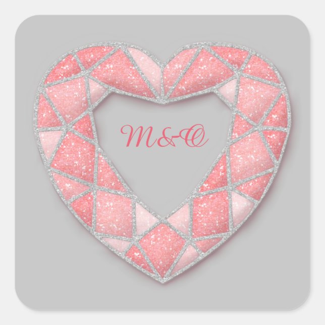 Adesivo Quadrado autocolantes cardíacos de diamante rosa (Frente)