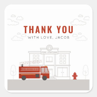 Adesivo Quadrado Autocolantes de Aniversário do Caminhão de Fogo