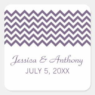 Adesivo Quadrado Autocolantes de Casamento Simples em Chevron Roxo