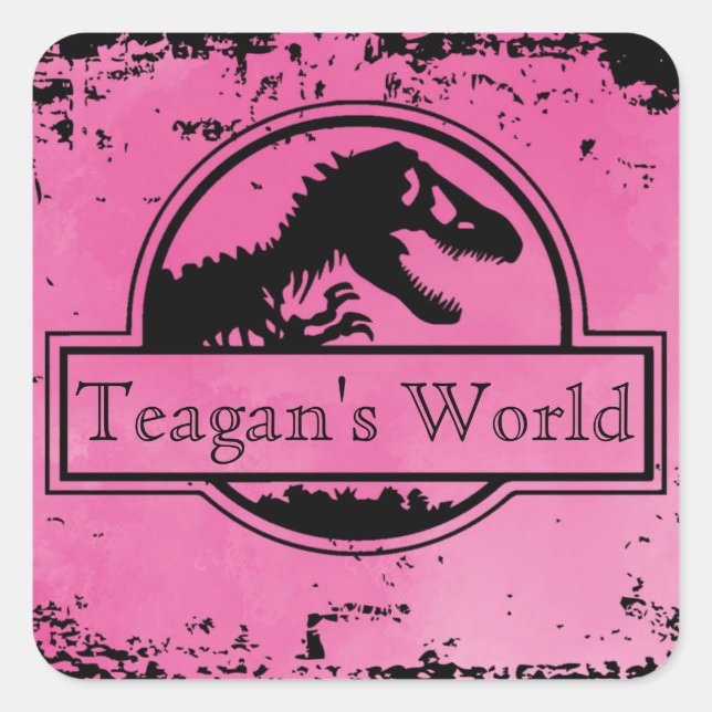 Adesivo Quadrado Autocolantes de cor-de-rosa com Dino Jurássico (Frente)