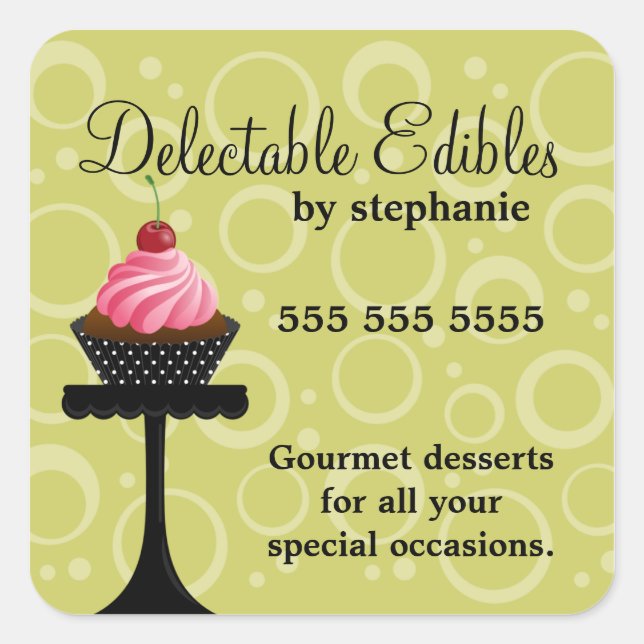 Adesivo Quadrado Autocolantes de Cupcake de Cherry (Frente)