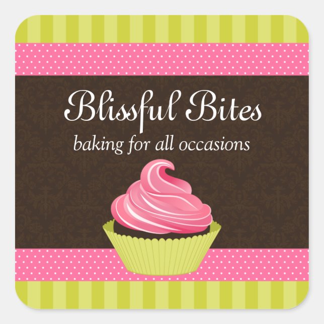 Adesivo Quadrado Autocolantes de Cupcake Elegante (Frente)