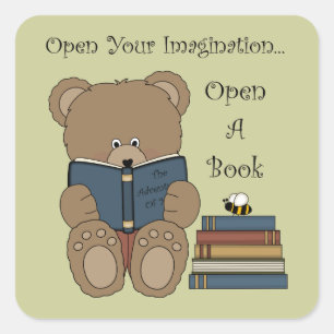 Adesivo Quadrado Autocolantes de Urso Escolar