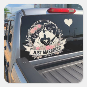 Adesivo Quadrado autocolantes decalques do carro "Recem casados" pa