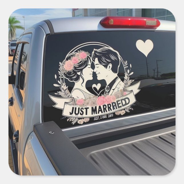 Adesivo Quadrado autocolantes decalques do carro "Recem casados" pa (Frente)