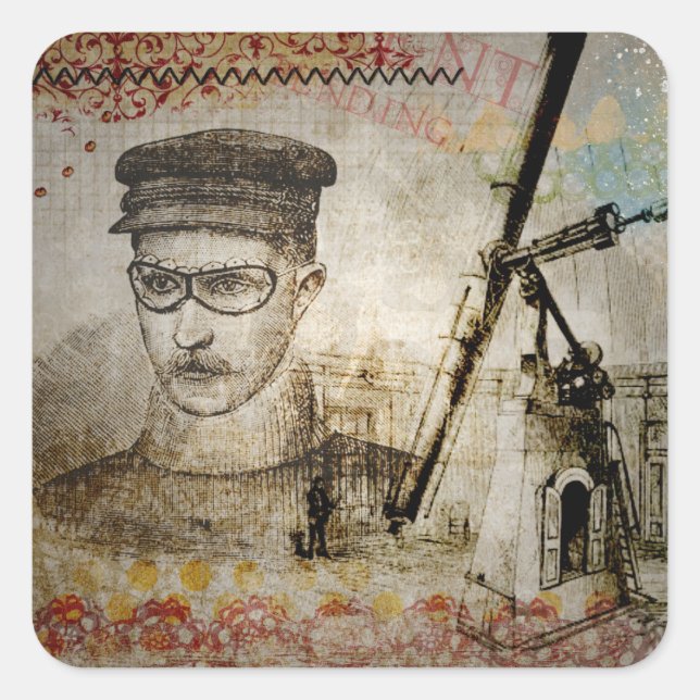Adesivo Quadrado Autocolantes do Telescópio de Inventores Steampunk (Frente)
