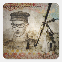 Adesivo Quadrado Autocolantes do Telescópio de Inventores Steampunk
