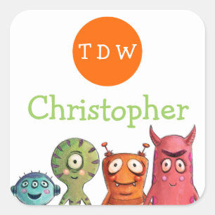 Adesivo Quadrado Autocolantes monstruosos de Festa de aniversário m