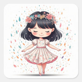 Adesivo Quadrado Autocollant  Fille Fleurie - Design Original