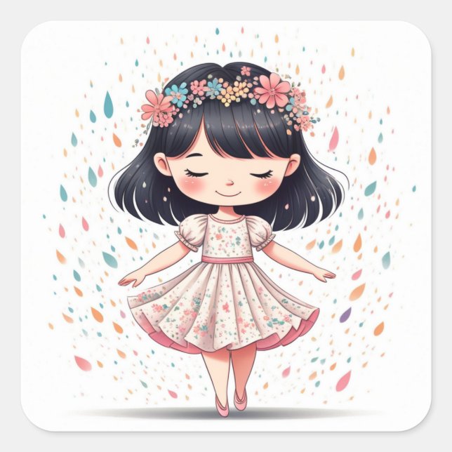 Adesivo Quadrado Autocollant  Fille Fleurie - Design Original (Frente)