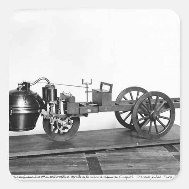 Adesivo Quadrado Automóvel a vapor inventado (Frente)