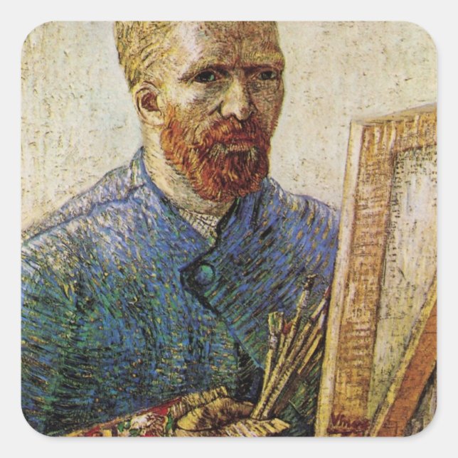 Adesivo Quadrado Autoretrato Van Gogh em frente à Easel (Frente)
