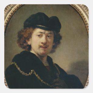 Adesivo Quadrado Autorretrato com chapéu e cadeia Dourada, 1633