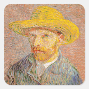 Adesivo Quadrado Autorretrato de Vincent Van Gogh com Chapéu de Pal