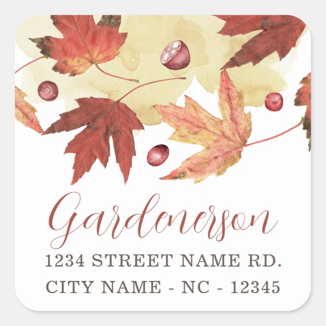 Adesivo Quadrado Autoumn Leaf e Cranberry Square Sticker (Frente)