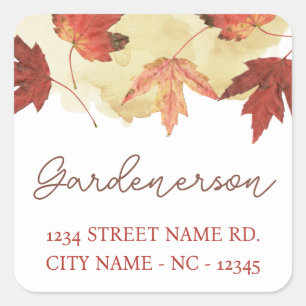 Adesivo Quadrado Autoumn Leaf e Watercolor Square Sticker
