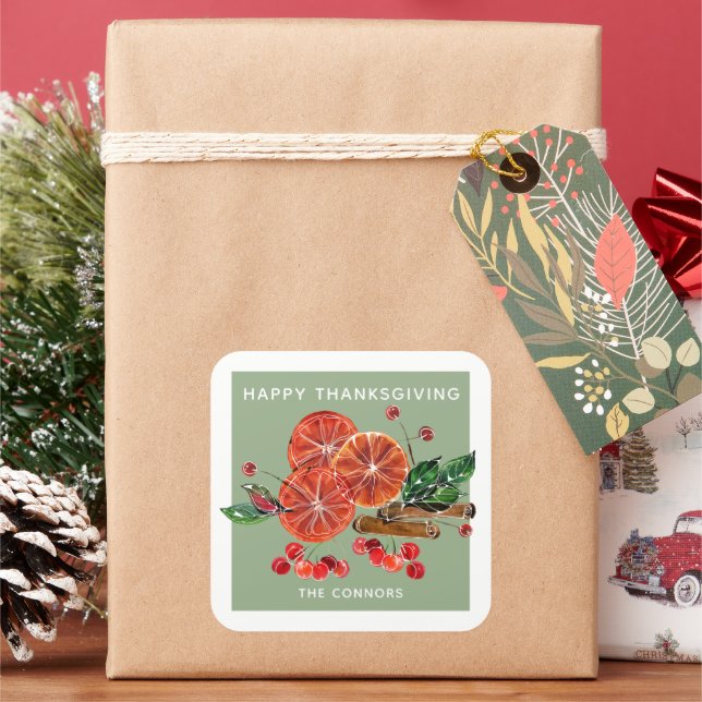 Adesivo Quadrado Autoumn Orange Slices Cinnamon Sticks Personalizad (Feriado)