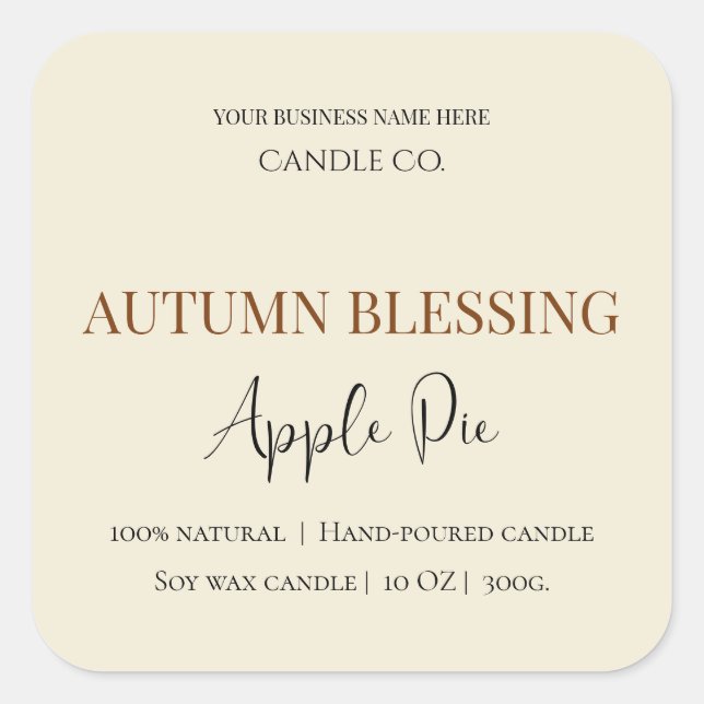 Adesivo Quadrado Autumn Blessing Apple Pie | Fall Candle Label  (Frente)