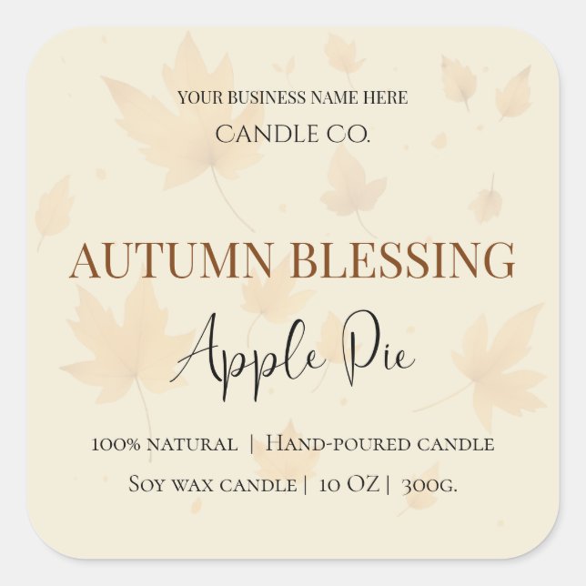 Adesivo Quadrado Autumn Blessing Apple Pie | Fall Candle Label  (Frente)