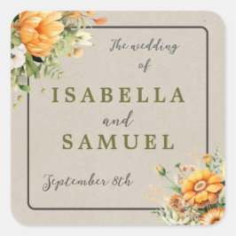 Adesivo Quadrado Autumn Blooms Floral Fall Orange Green Casamento L
